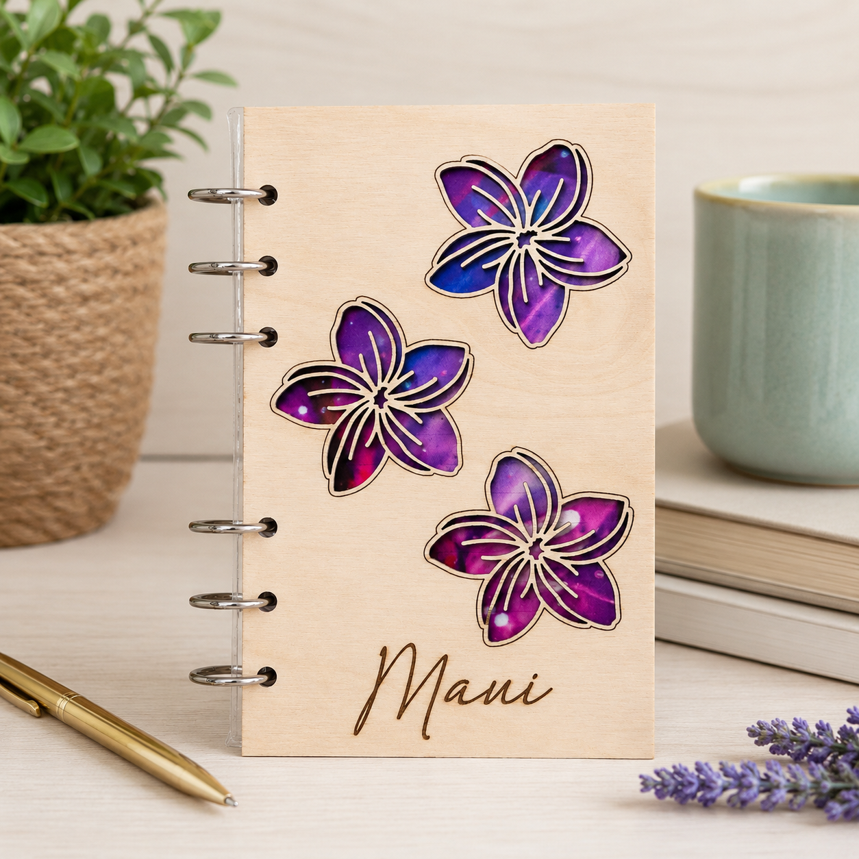 Plumeria Flower Hawaiian Tropical A6 Refillable Wood Notebook (Wholesale)