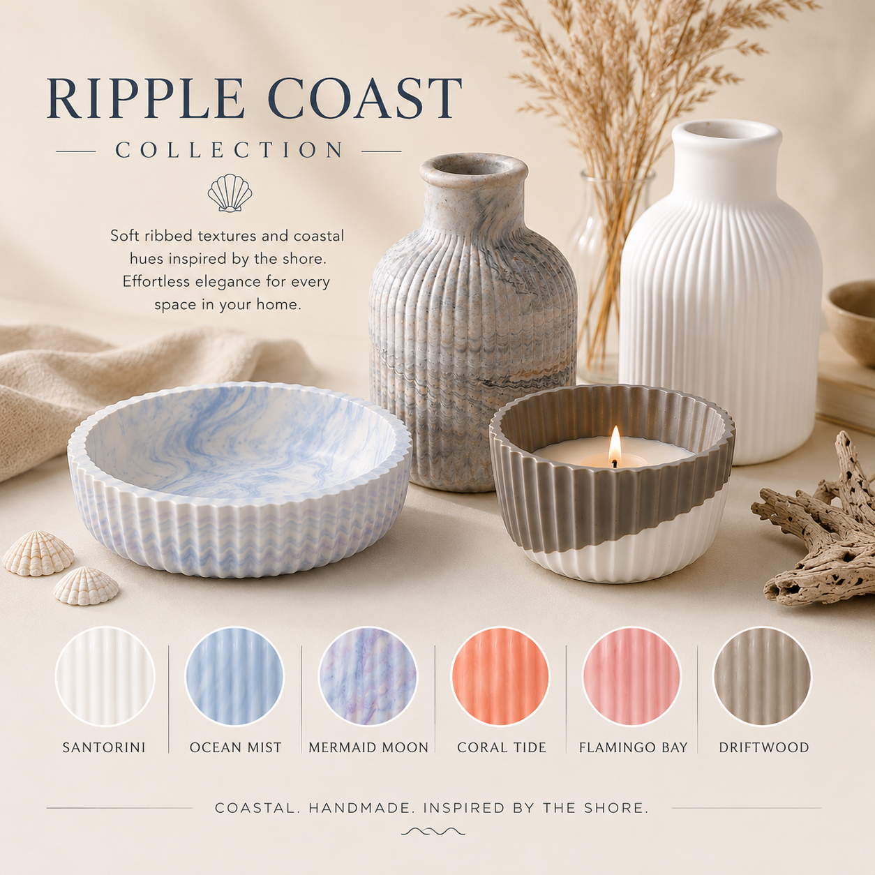 Ripple Coast Collection - Ribbed Home Decor Pieces Luxe Tabletop