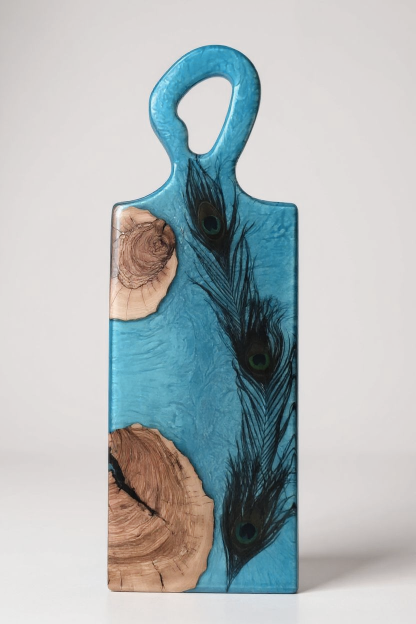 Olivewood & Resin Peacock Charcuterie Cheese Board Kitchen Decor