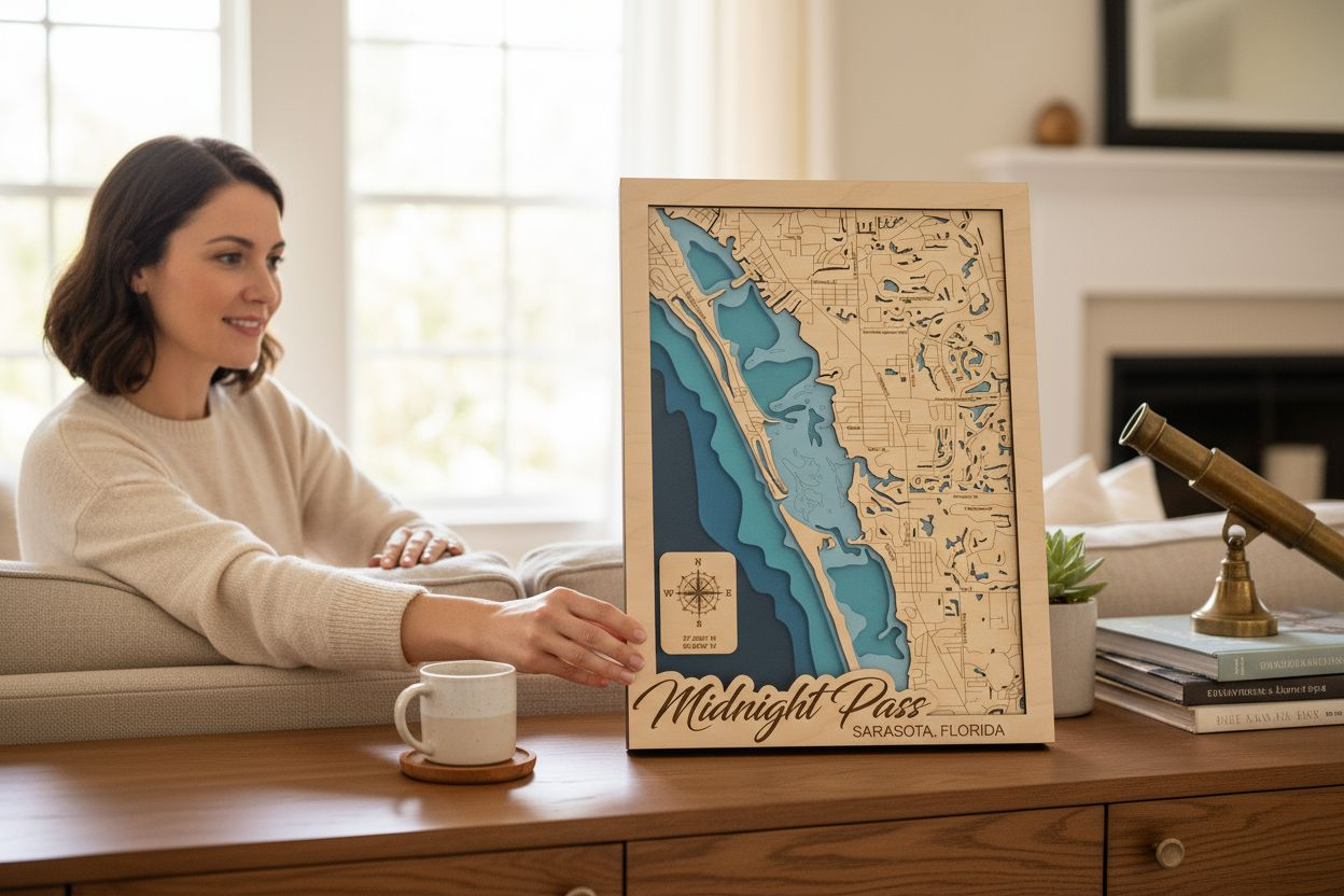 Midnight Pass Multilayer Wood Map - Discover Sarasota's Iconic Coastal Waters