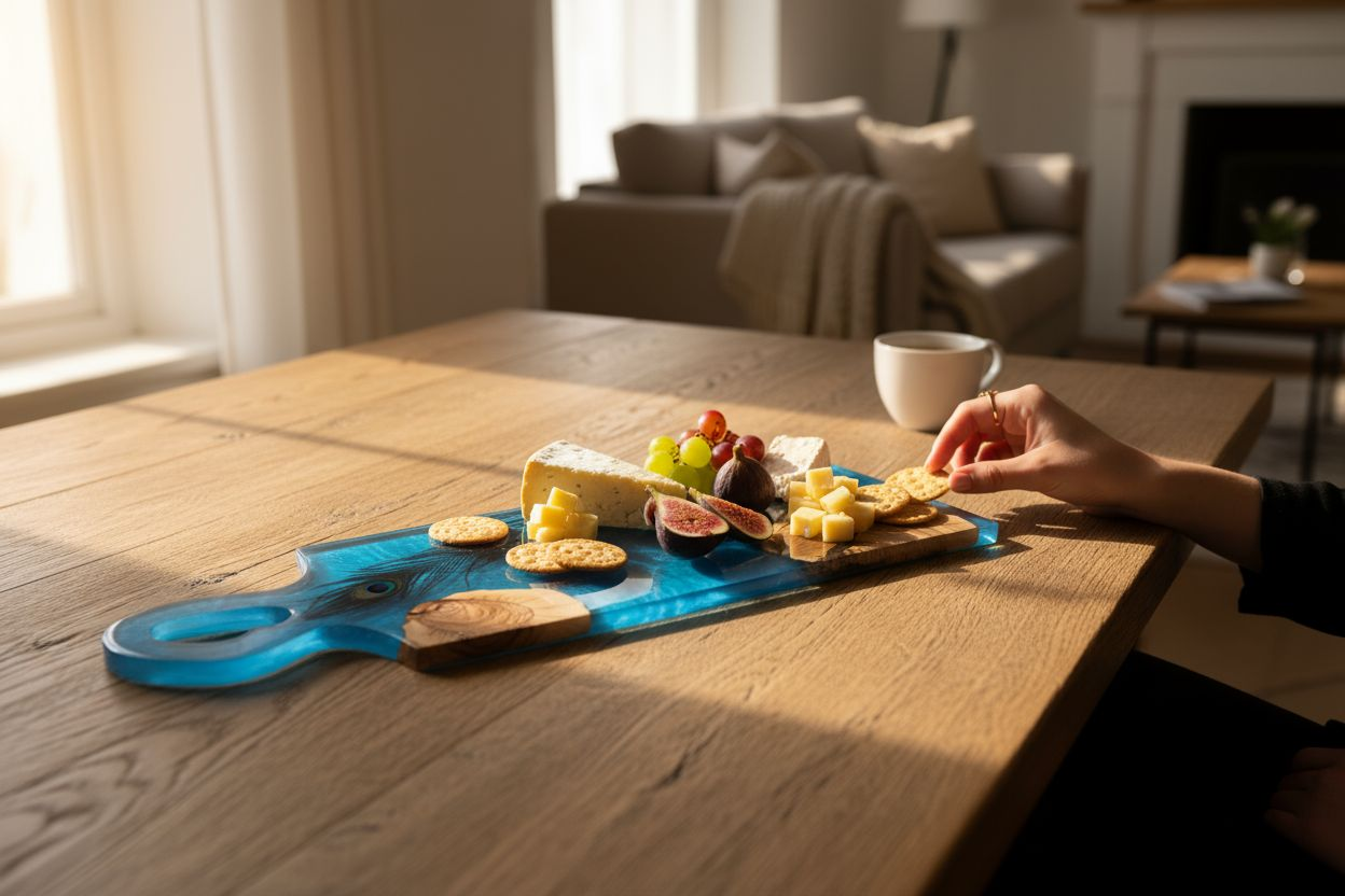 Olivewood & Resin Peacock Charcuterie Cheese Board Kitchen Decor
