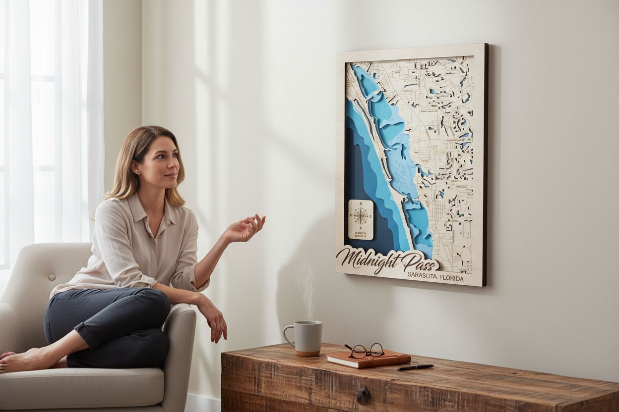 Midnight Pass Multilayer Wood Map - Discover Sarasota's Iconic Coastal Waters