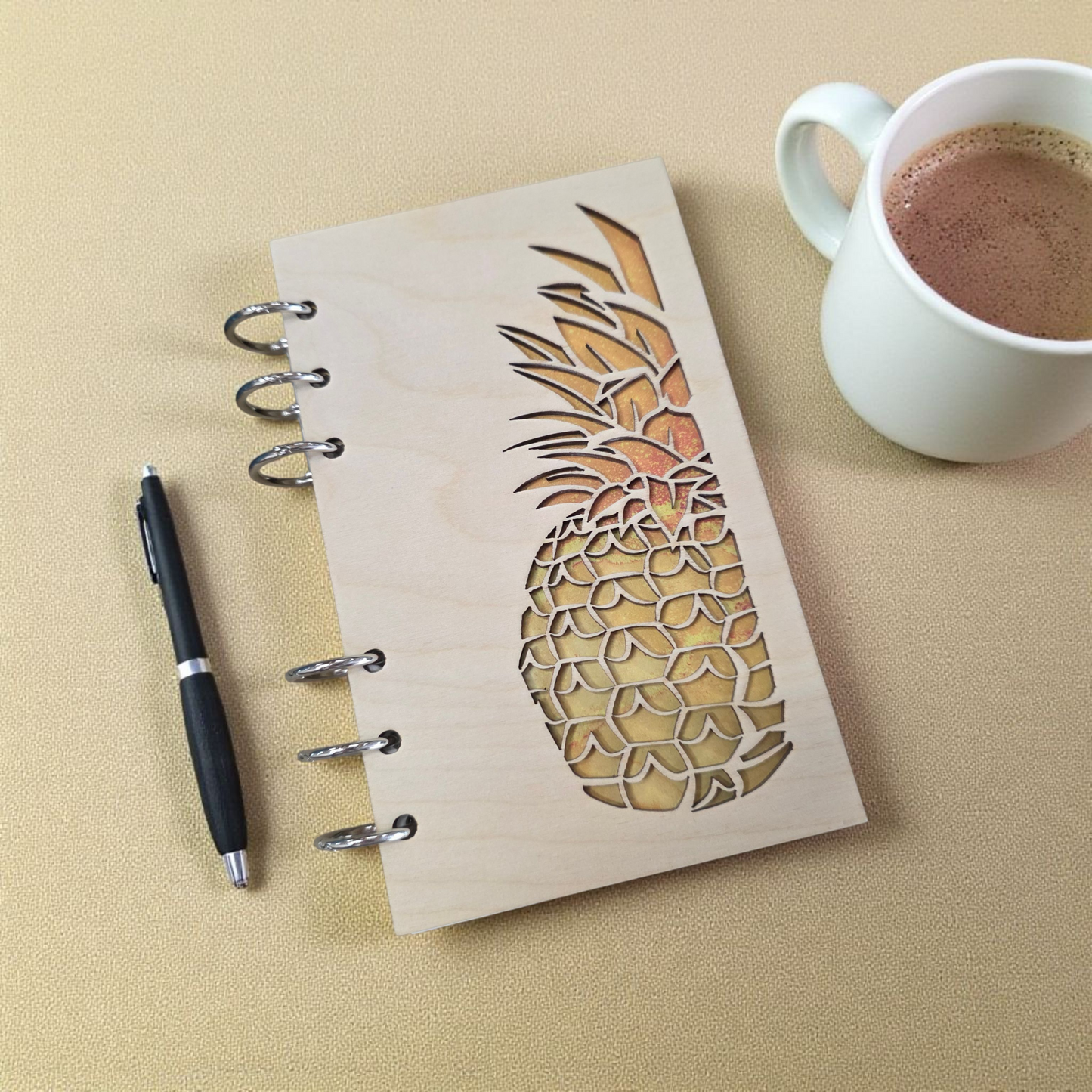 Pineapple Refillable Wood Journal Notebook - A6 paper notebook