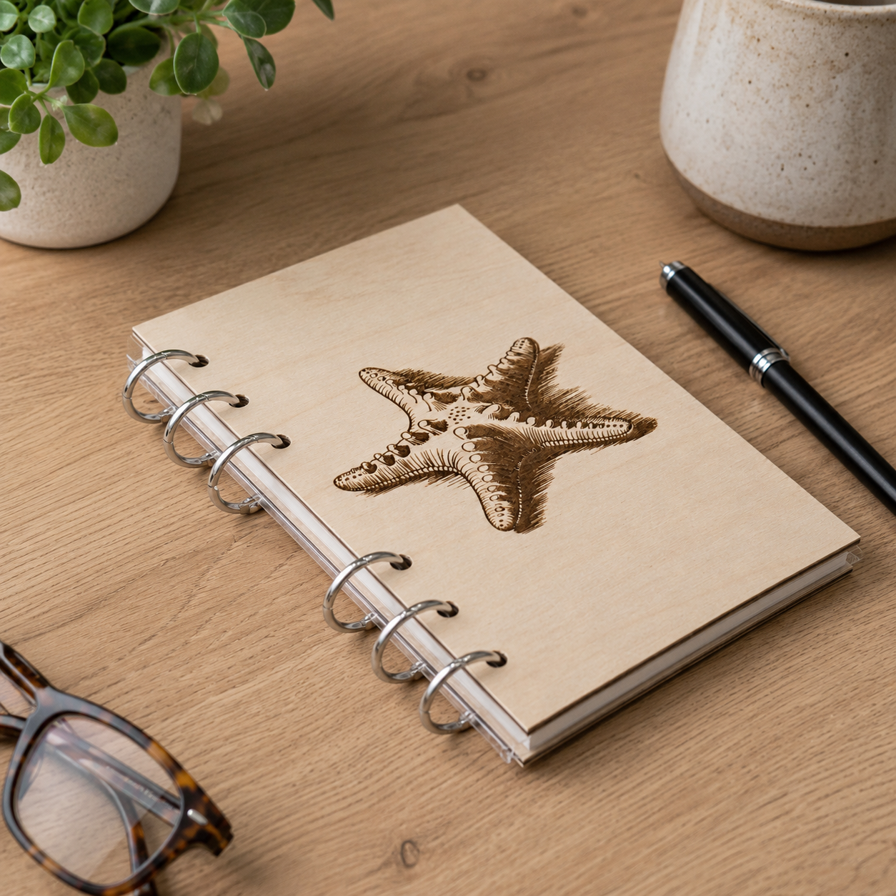 Starfish A6 Refillable Wood Notebook Journal