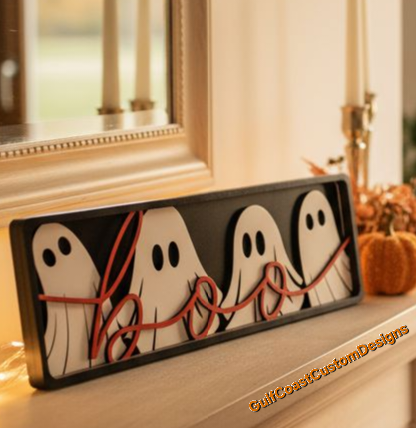 Halloween "Boo" Shelf Sitter – Multi-Layer Decorative Sign