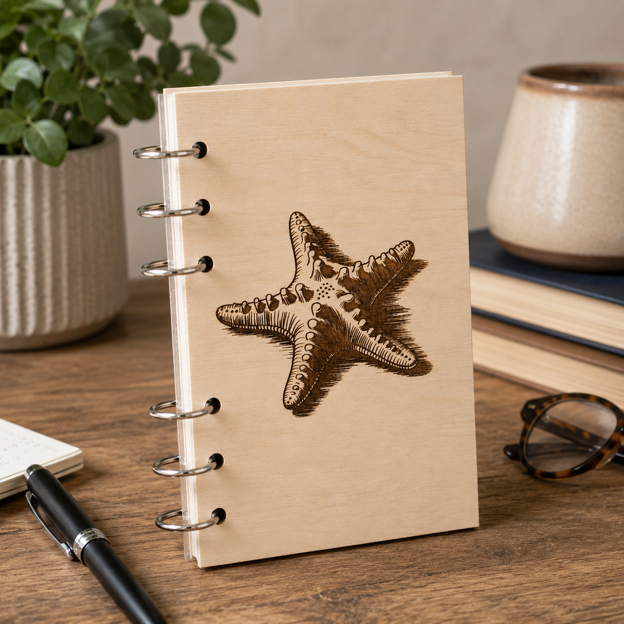 Starfish A6 Refillable Wood Notebook Journal
