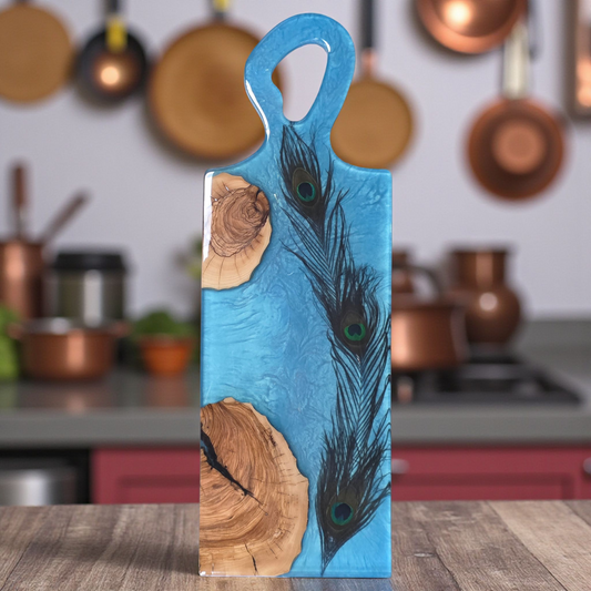 Olivewood & Resin Peacock Charcuterie Cheese Board Kitchen Decor