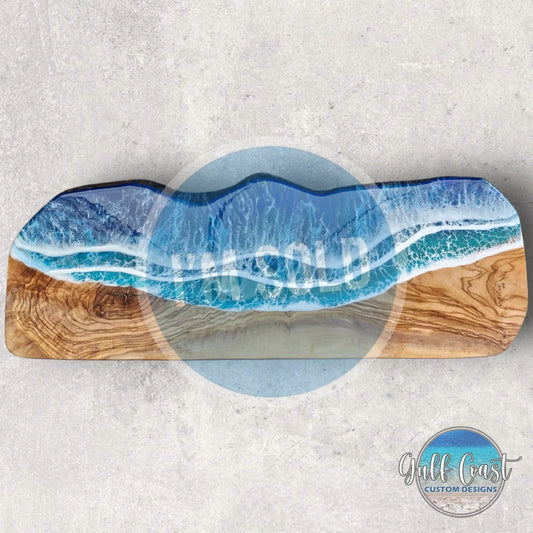 Sarasota Custom Cutting Boards - Olivewood Serving Tray with Ocean Resin Design Serving Trays