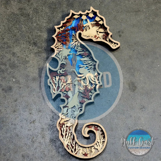 Seahorse Wood Wall Art - Sealife Home Decor Countertop Art Abstract Artwork