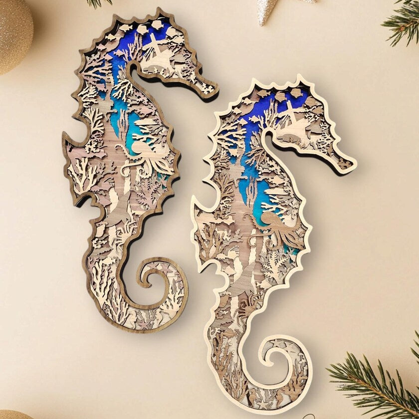 Seahorse Multi-Layer Wood Wall Art - 3D Sealife Ocean Art (Wholesale)