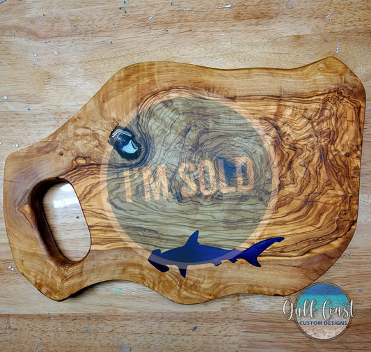 Shark + Turtle Epoxy Inlay Olivewood Charcuterie Cutting Board Serving Tray cutting boards