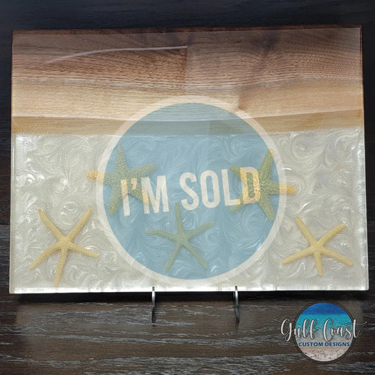 ’Star Struck’ Starfish Charcuterie Serving Tray Walnut Epoxy Board 12’’ X 16’’ Decorative Trays
