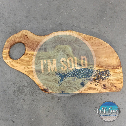 Tarpon Olivewood Cutting Board with Epoxy Inlay Fish Design Kitchen Decor cutting boards