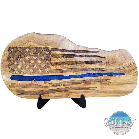 Thin Blue Line Natural Olivewood Cutting Board ~ Home Decor ~ Police Thin Blue Line Design
