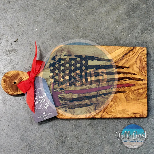 Thin Red Line Fire Department Olivewood + Epoxy Art - Serving Tray Cheeseboard Kitchen Decor Wall Art Serving Trays