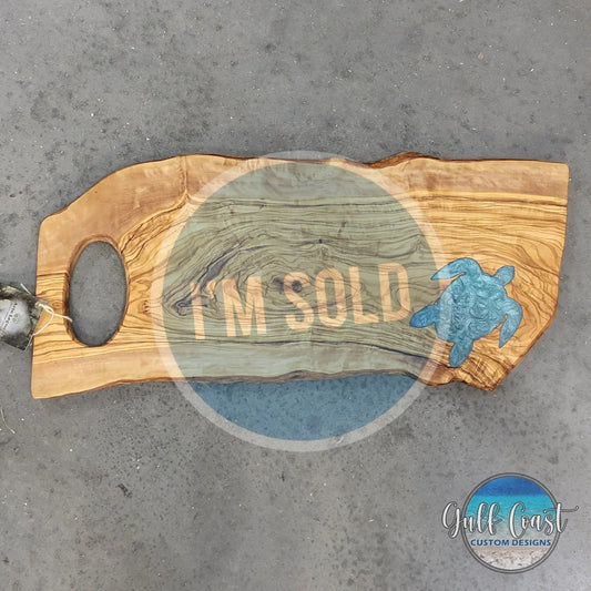 Turtle Epoxy Inlay Olivewood Charcuterie Cutting Board Decorative Serving Tray Serving Trays