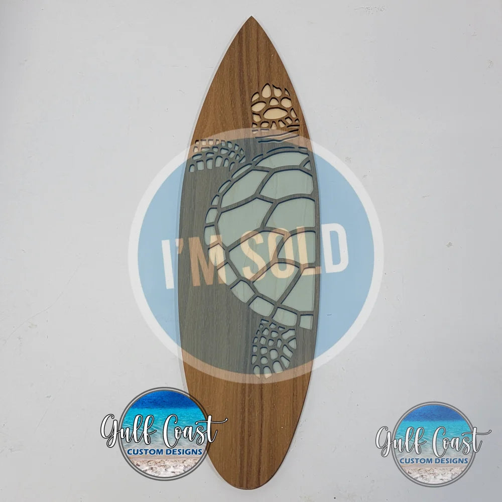 Turtle Surfboard Wall Art Made from Maple & Walnut Home Decor wall art