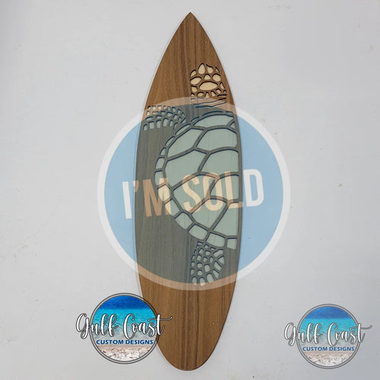 Turtle Surfboard Wall Art Made from Maple & Walnut Home Decor wall art