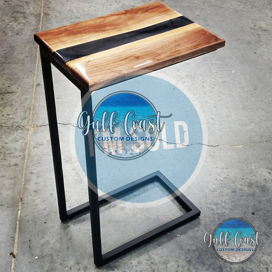 Walnut & Black Diamond Epoxy Side Table