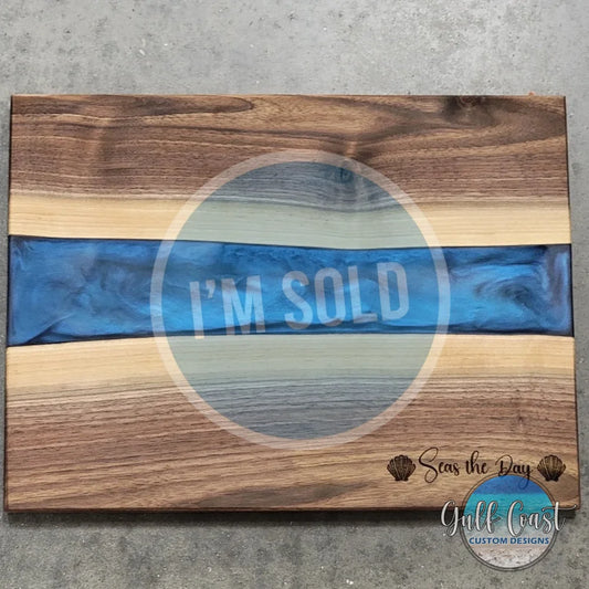 Walnut Charcuterie Board Epoxy River Board - ’Seas the Day’ decorative trays