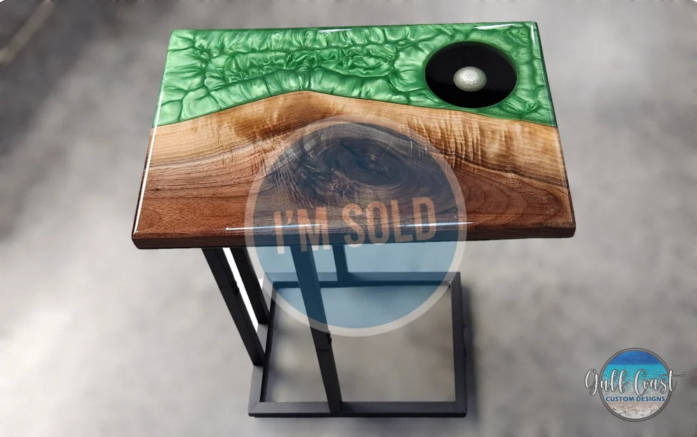 Walnut & Epoxy Hole In One Side C-Table