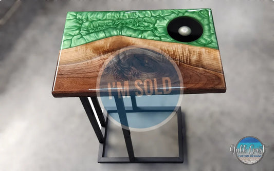 Walnut & Epoxy Hole In One Side C-Table