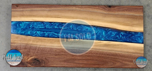Walnut & Epoxy River Charcuterie Board 12’’ x 18’’ Made in USA (Food Safe) Kitchen Art cutting boards