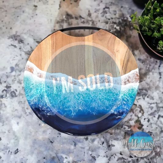 Waverly Blue Acacia Round Serving Tray or Wall Art Epoxy Resin Design kitchen art