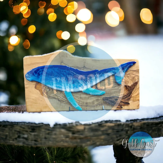 Whales in Harmony: Olivewood and Walnut Resin Wall Art Artwork