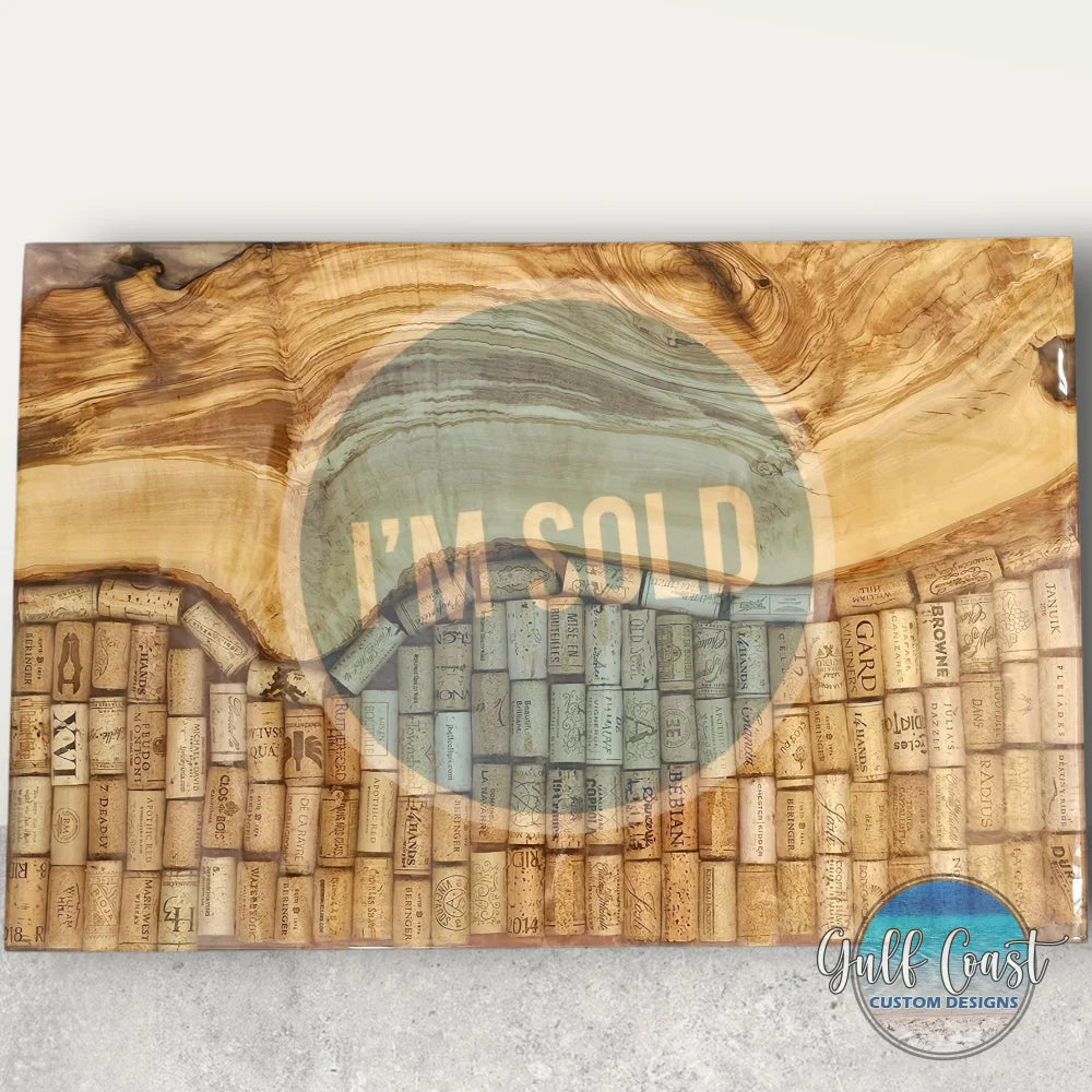 Wine Corks & Olivewood Serving Tray Custom Home Decor Art - Sarasota Custom Charcuterie art