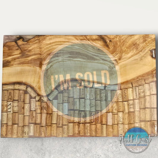 Wine Corks & Olivewood Serving Tray Custom Home Decor Art - Sarasota Custom Charcuterie art
