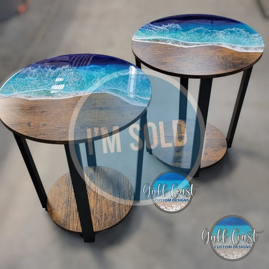 Wood/Metal Resin Wave Side Tables (Set of 2 Tables) End Tables