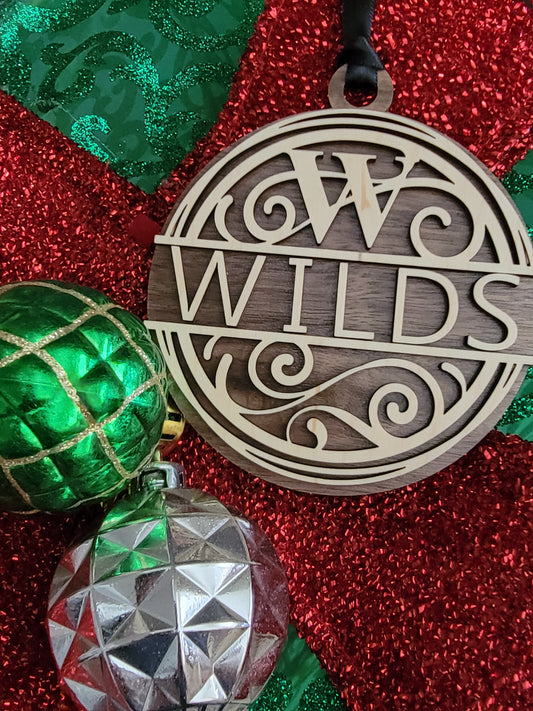Walnut & Maple Dual Layer Last Name Holiday Ornament