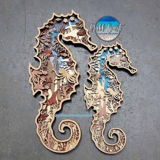 Seahorse Multi-Layer Wood Wall Art - Sealife Ocean Custom Decor Art Abstract