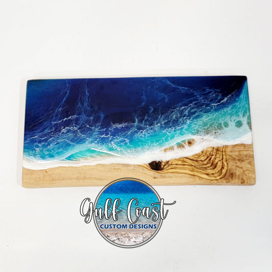 Olivewood Serving Board with Epoxy Wave Design 12" x 6" x .5"