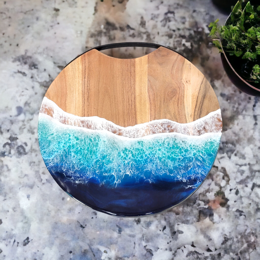 Waverly Blue Acacia Round Serving Tray or Wall Art Epoxy Resin Design