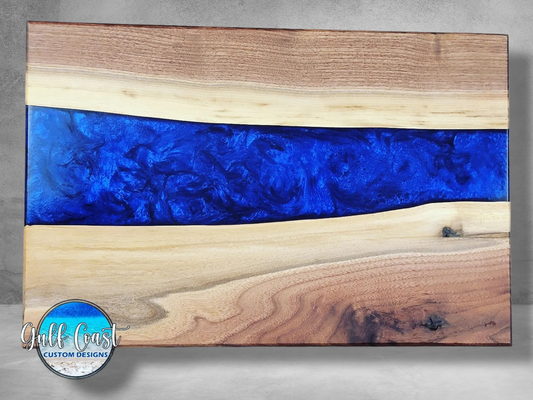 "Blue Me Away" - Walnut & Blue Epoxy Charcuterie Serving Board