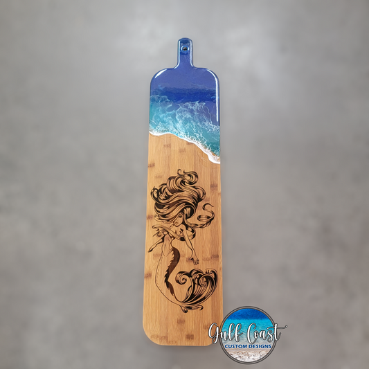 Carbonized Bamboo Mermaid w/ Epoxy Wave Design - Wall Art