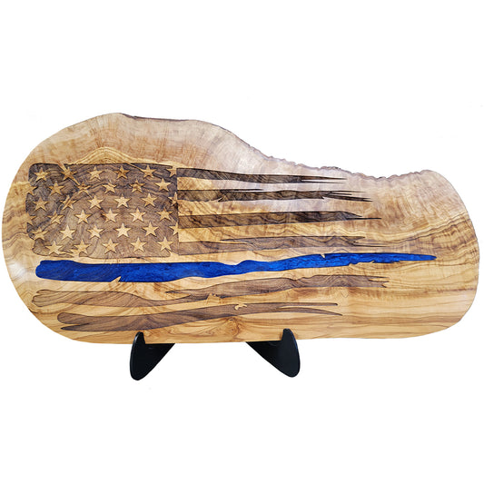 Thin Blue Line Natural Olivewood Cutting Board ~ Home Decor ~ Police Thin Blue Line Design